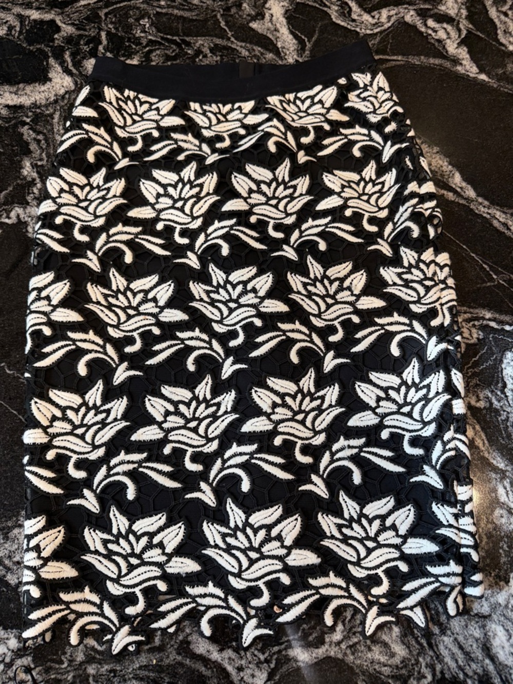 BCBGMaxAzria Black and White Floral Lace Pencil Skirt